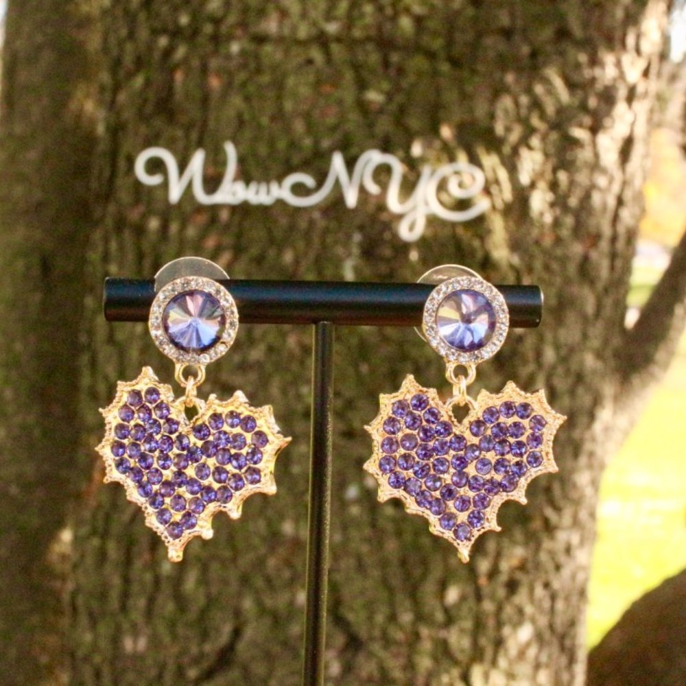 S925 Heart Sparkle Rhinestone Heart Stud Earrings - Picture 4 of 11